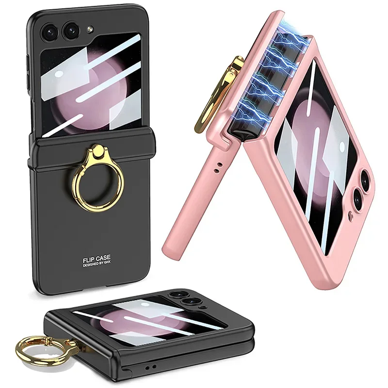 Magnetic Hinge Protection Hard PC Shockproof Cover For Samsung Galaxy Z Flip 5 Case with Small Screen Protector Ring Holder
Magnetic Hinge Protection Hard PC Shockproof Cover For Samsung Galaxy Z Flip 5 Case with Small Screen Protector Ring Holder