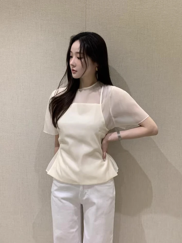 Lightweight ort Sve irt Women's Summer New Sle Small ence Overlap Wear Ne Hanging pe Belt Vest Design Sense
Lightweight ort Sve irt Women's Summer New Sle Small ence Overlap Wear Ne Hanging pe Belt Vest Design Sense