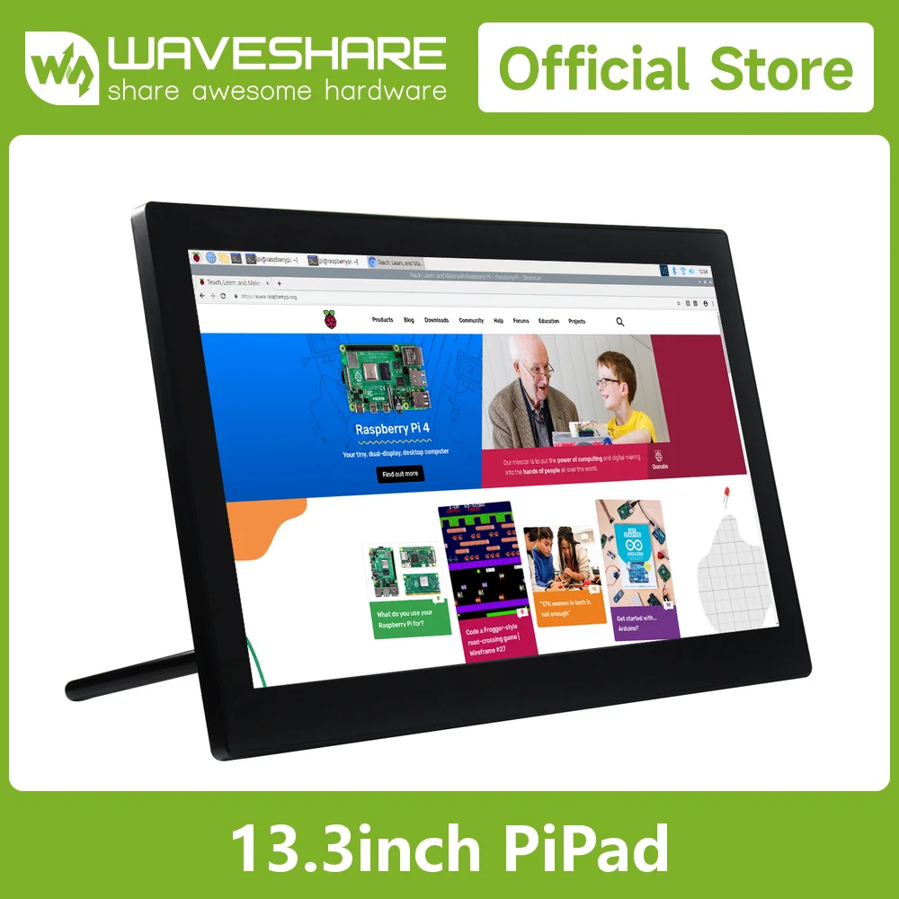 Waveshare Mini-Computer Powered by Raspberry Pi 3A+, 13.3inch HD Touch Screen, USB / ETH Ports,Optional US/EU/UK Power Plug