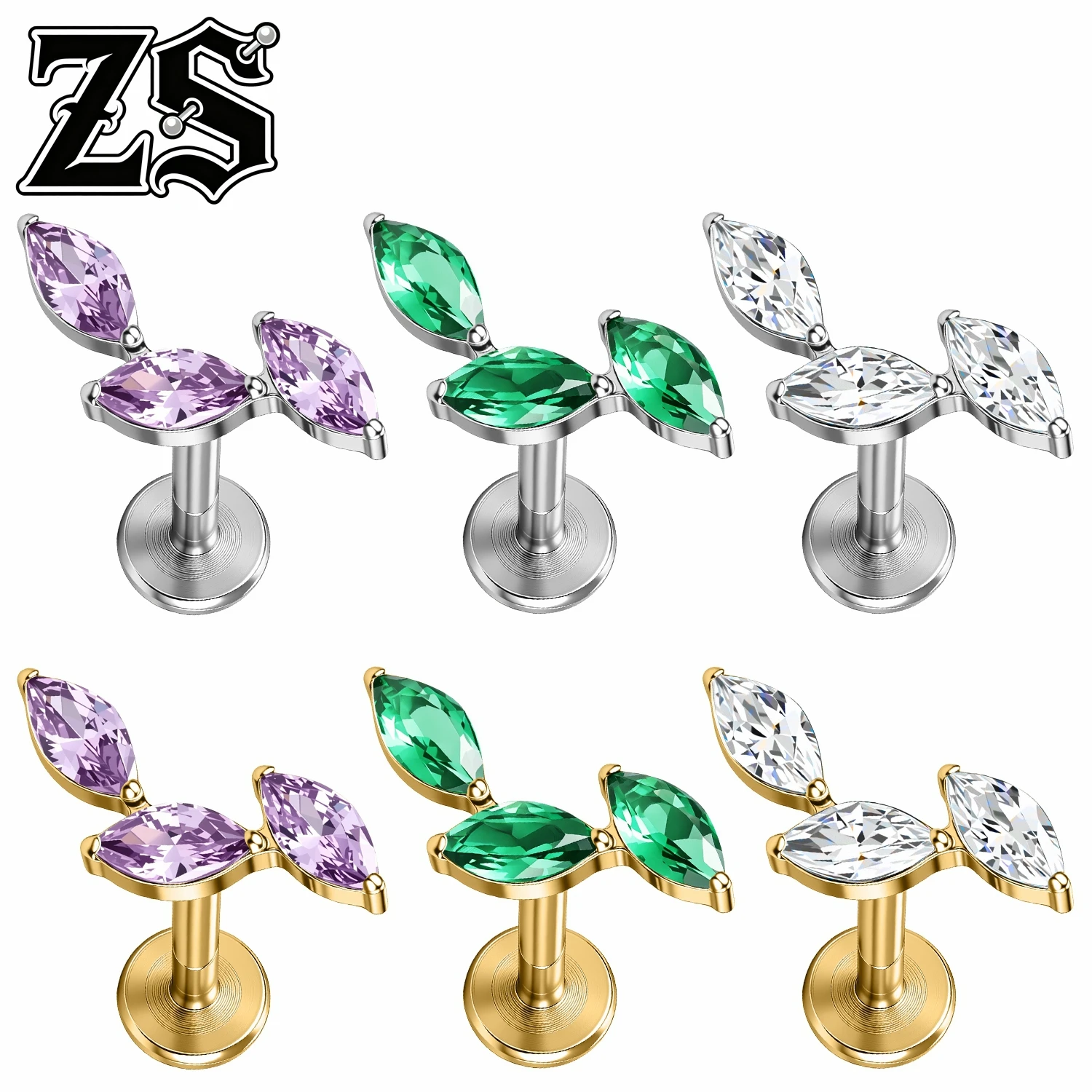 ZS ASTM F136 Titanium 16G 1 PC/1 Pair Lip Studs Women Shiny Zircon Stud Earrings Leaves Ear Helix Conch Labret Piercings Jewelry
ZS ASTM F136 Titanium 16G 1 PC/1 Pair Lip Studs Women Shiny Zircon Stud Earrings Leaves Ear Helix Conch Labret Piercings Jewelry