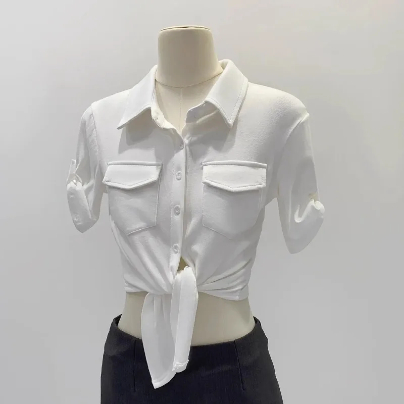 Designed White POLO Collar Strapless Waist and Shoulder Short-sleeved Shirt Women's New Slim Fit Short Top
Designed White POLO Collar Strapless Waist and Shoulder Short-sleeved Shirt Women's New Slim Fit Short Top