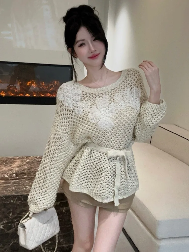 Sweet Knitted Sweater Hollow out Design Loose Straight Cut Slimming Top Spring New Style City Walk Breathable Long Sleeve T-s...
Sweet Knitted Sweater Hollow out Design Loose Straight Cut Slimming Top Spring New Style City Walk Breathable Long Sleeve T-s...