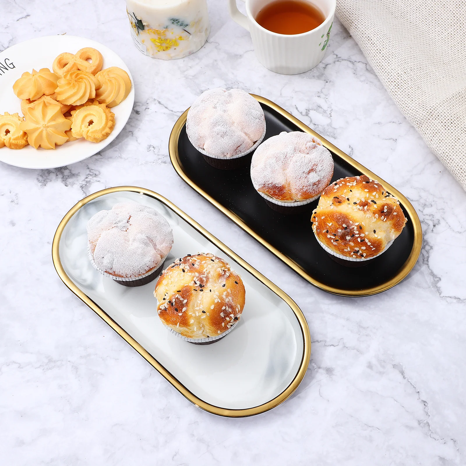 2Pcs Modern Marble Texture Tray Decorative Vanity Organizer for Bathroom Counter Display Tray with Elegant Finish
2Pcs Modern Marble Texture Tray Decorative Vanity Organizer for Bathroom Counter Display Tray with Elegant Finish