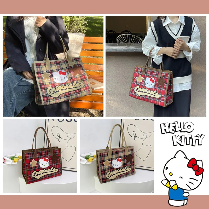 Hello Kitty Vintage Tartan Women's Handbag Large Capacity Canvas Embroidery Shoulder Bag Fashion Tote Casual Female Commuter Bag
Hello Kitty Vintage Tartan Women's Handbag Large Capacity Canvas Embroidery Shoulder Bag Fashion Tote Casual Female Commuter Bag