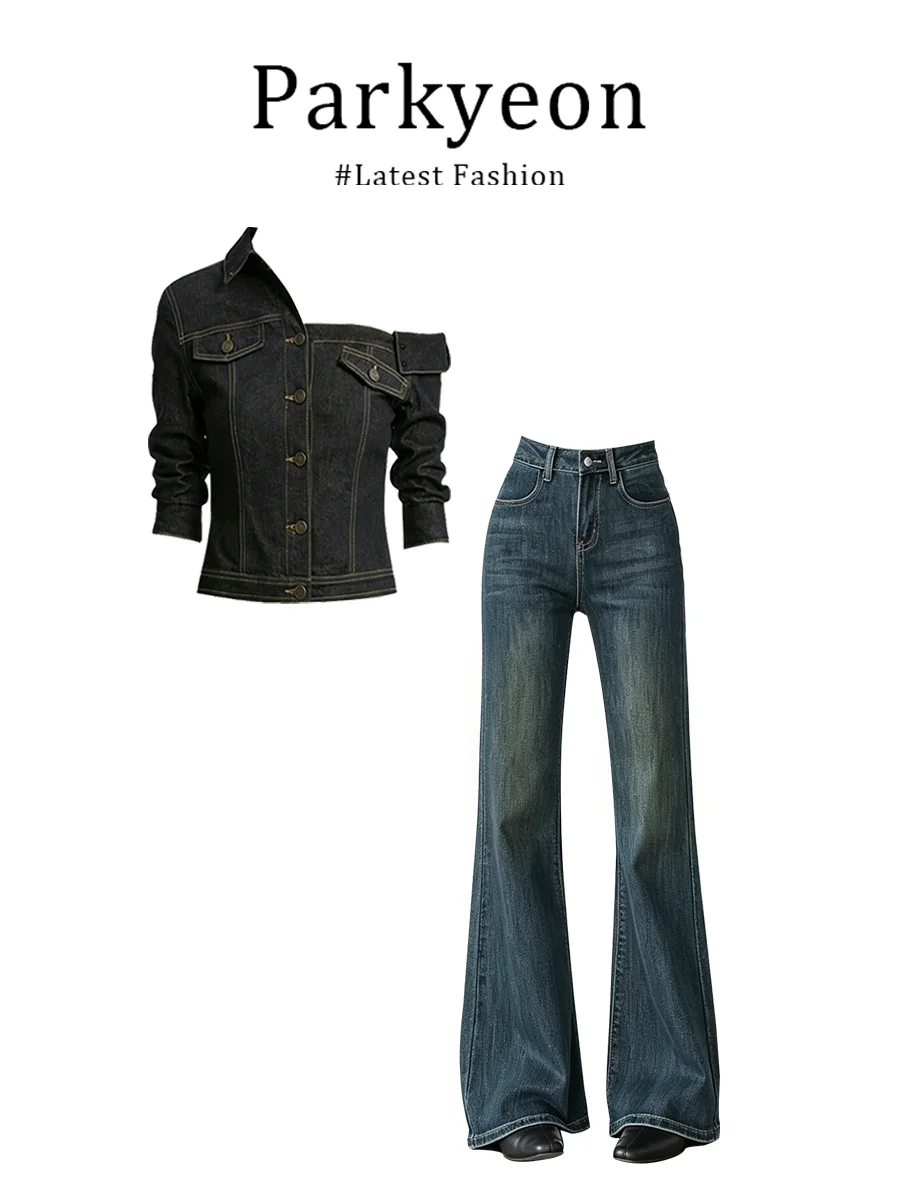 Parkyeon Retro Shoulder Denim Shirt Top And High Waist Slim Fit Jeans Set Versatile Casual Style Women's Fashion Ensemble
Parkyeon Retro Shoulder Denim Shirt Top And High Waist Slim Fit Jeans Set Versatile Casual Style Women's Fashion Ensemble