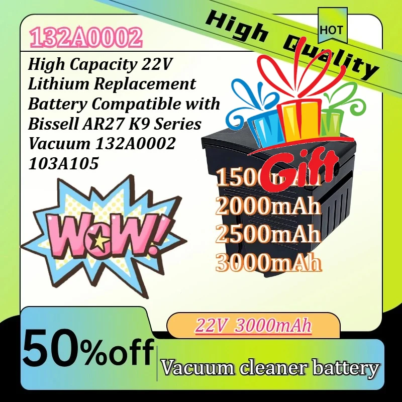 2500mAh 22V Lithium Battery Pack Replacement for Bissell AR27 K9 Series Vacuum Cleaner 132A0002 103A105
2500mAh 22V Lithium Battery Pack Replacement for Bissell AR27 K9 Series Vacuum Cleaner 132A0002 103A105