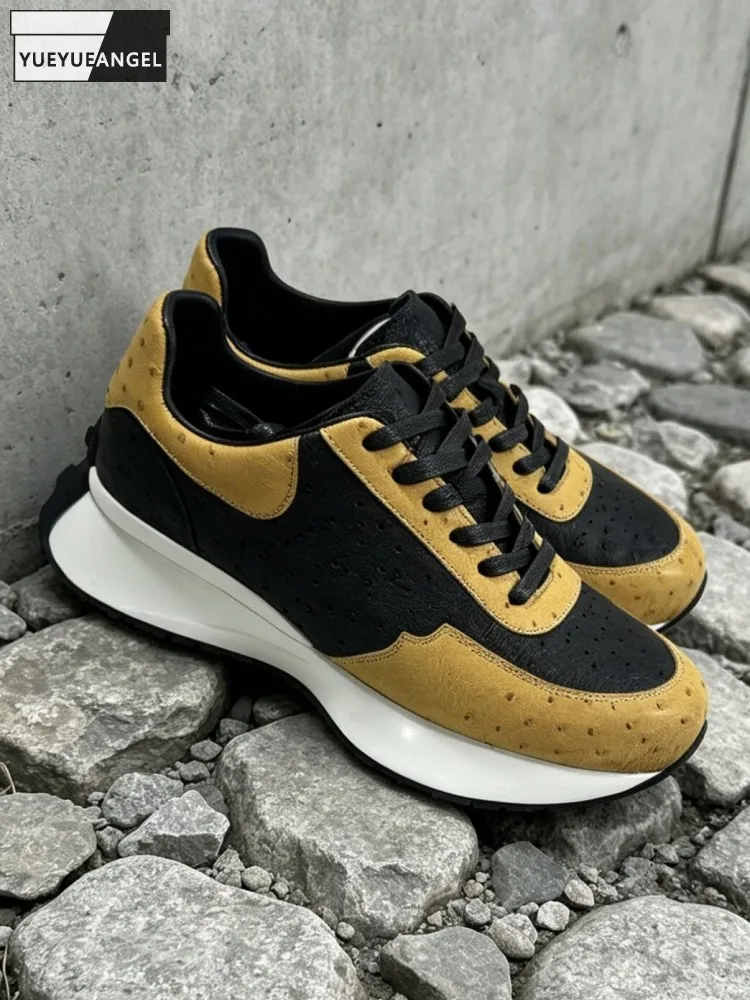Fashion Ostrich Leather Men Casual Mixed Color Genuine Leather Thick Platform Sneakers Lace Up Men Trainers Walking Active Shoes
Fashion Ostrich Leather Men Casual Mixed Color Genuine Leather Thick Platform Sneakers Lace Up Men Trainers Walking Active Shoes