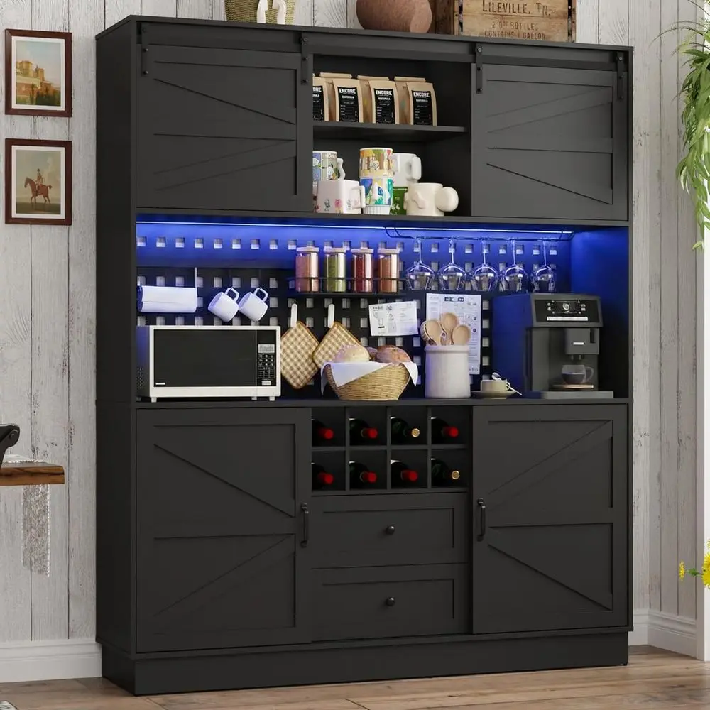 Extra Large Black Kitchen Storage Cabinet with Wine Rack, Coffee Bar, LED Lights, and 4 Doors
Extra Large Black Kitchen Storage Cabinet with Wine Rack, Coffee Bar, LED Lights, and 4 Doors