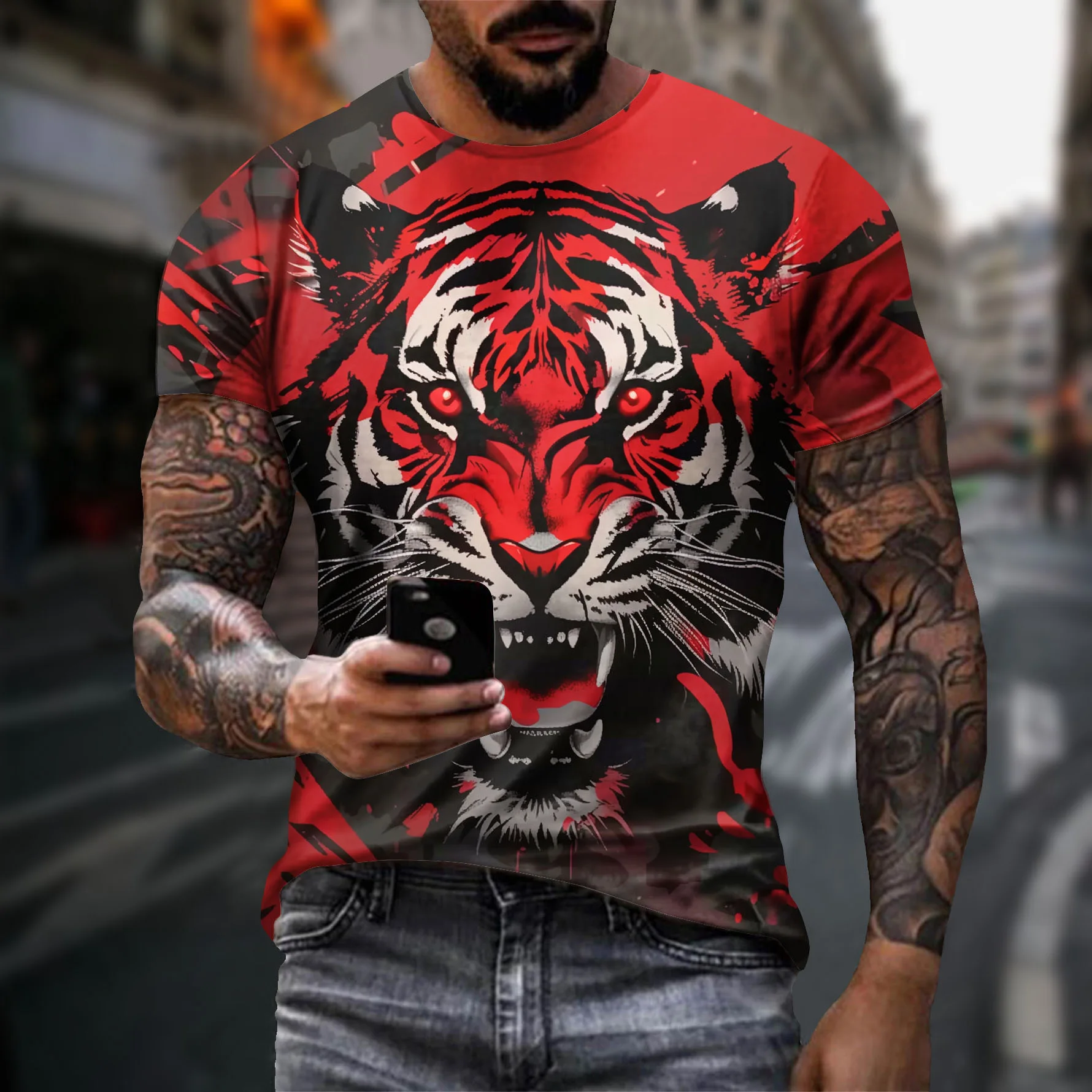 Street men's clothing casual T-shirt 3D digital printing cool animal pattern short sleeved loose round neck top for men
Street men's clothing casual T-shirt 3D digital printing cool animal pattern short sleeved loose round neck top for men
