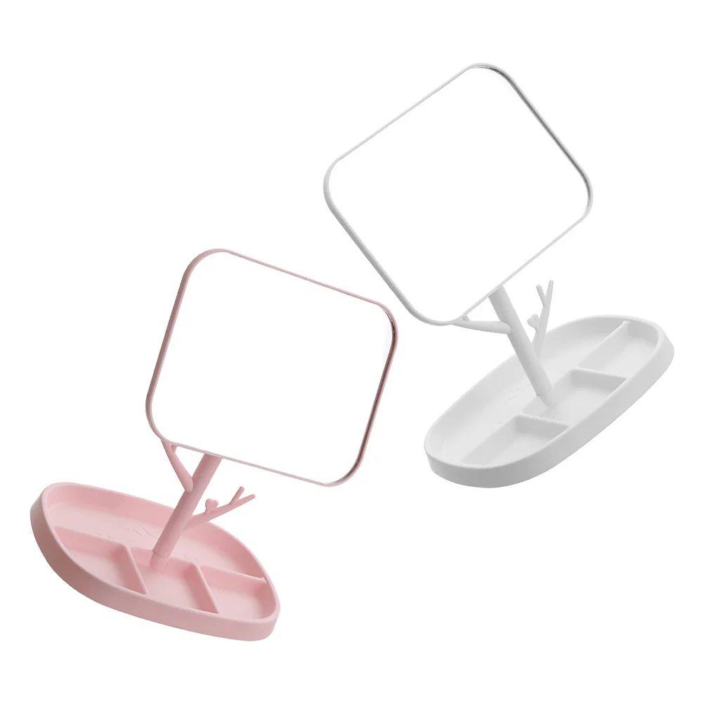 2Pcs Makeup Mirror Durable Rotatable Desktop Household Mirror Square Storage Tray Practical Surface Makeup Tool 
2Pcs Makeup Mirror Durable Rotatable Desktop Household Mirror Square Storage Tray Practical Surface Makeup Tool