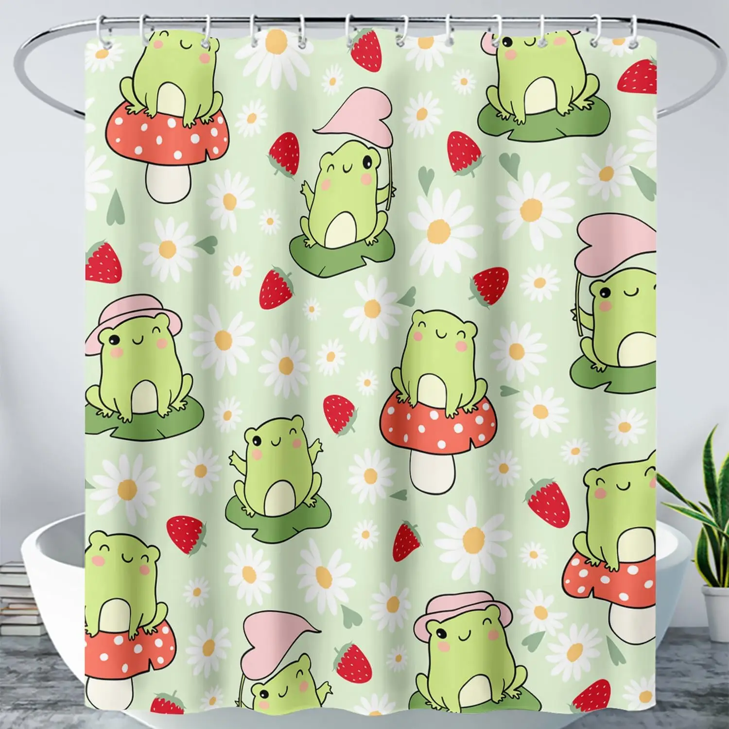 Cute Frog Shower Curtain for Bathroom, Kawaii Strawberry and Frog Bath Curtain,Mushroom Frog Kids Girls Waterproof Curtain
Cute Frog Shower Curtain for Bathroom, Kawaii Strawberry and Frog Bath Curtain,Mushroom Frog Kids Girls Waterproof Curtain