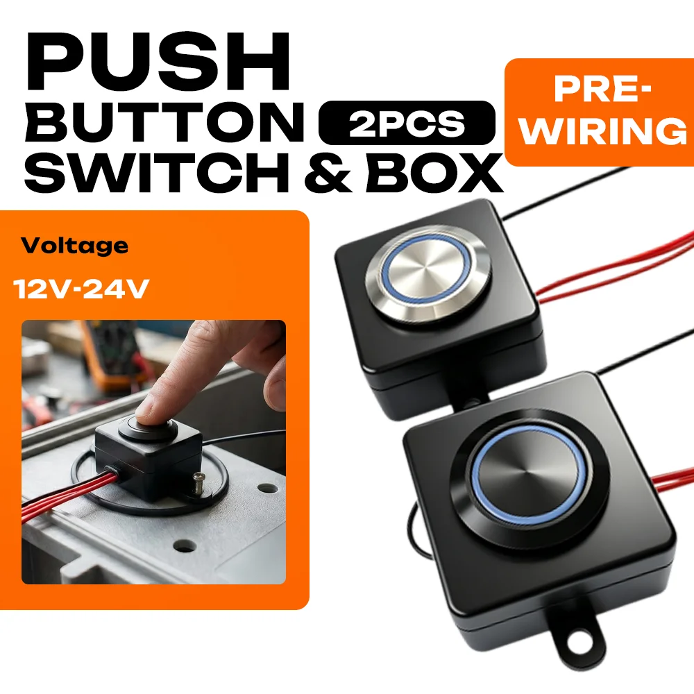 FILN 2PCS Pre-Wired Momentary Push Button Switch Box Stainless Steel Ring LED Light 5A 12V-24V For RV Camper Van Boat
FILN 2PCS Pre-Wired Momentary Push Button Switch Box Stainless Steel Ring LED Light 5A 12V-24V For RV Camper Van Boat