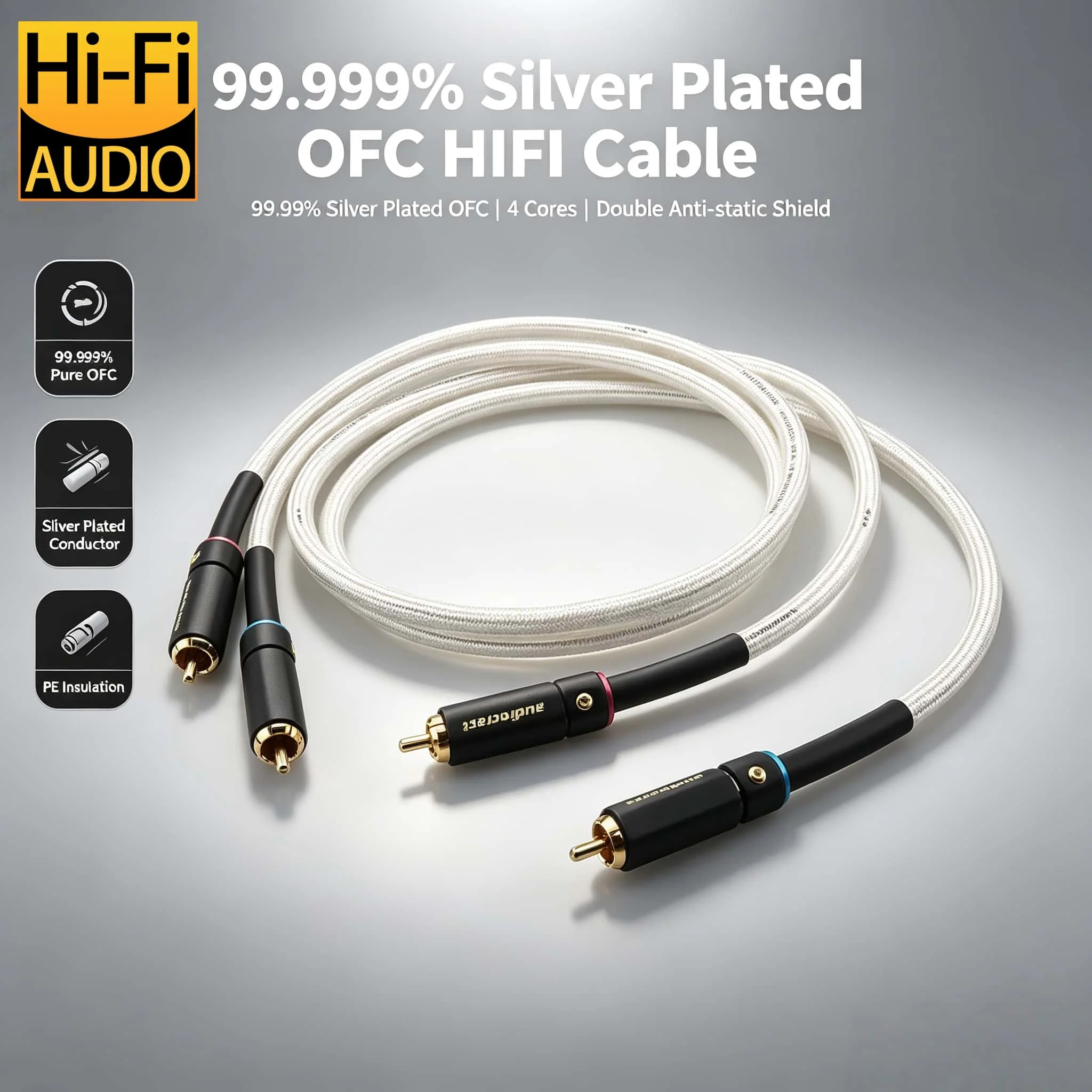 Pair HIFI Silver Plated Stereo RCA Audio Cable 2 rca to 2 rca Interconnect Cable
Pair HIFI Silver Plated Stereo RCA Audio Cable 2 rca to 2 rca Interconnect Cable