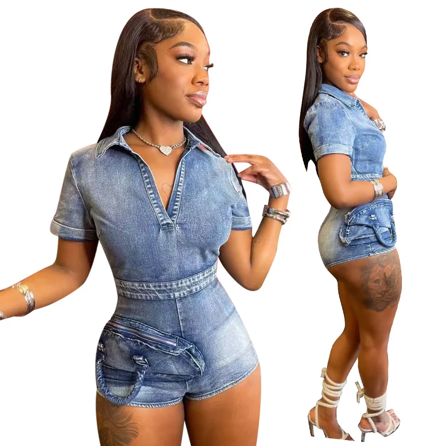Women Jumpsuits Summer Sexy V-Neck Short Sleeve 3d Pocket Stretch Denim Jumpsuit Streetwear Casual Tight High Waist Jeans Romper
Women Jumpsuits Summer Sexy V-Neck Short Sleeve 3d Pocket Stretch Denim Jumpsuit Streetwear Casual Tight High Waist Jeans Romper