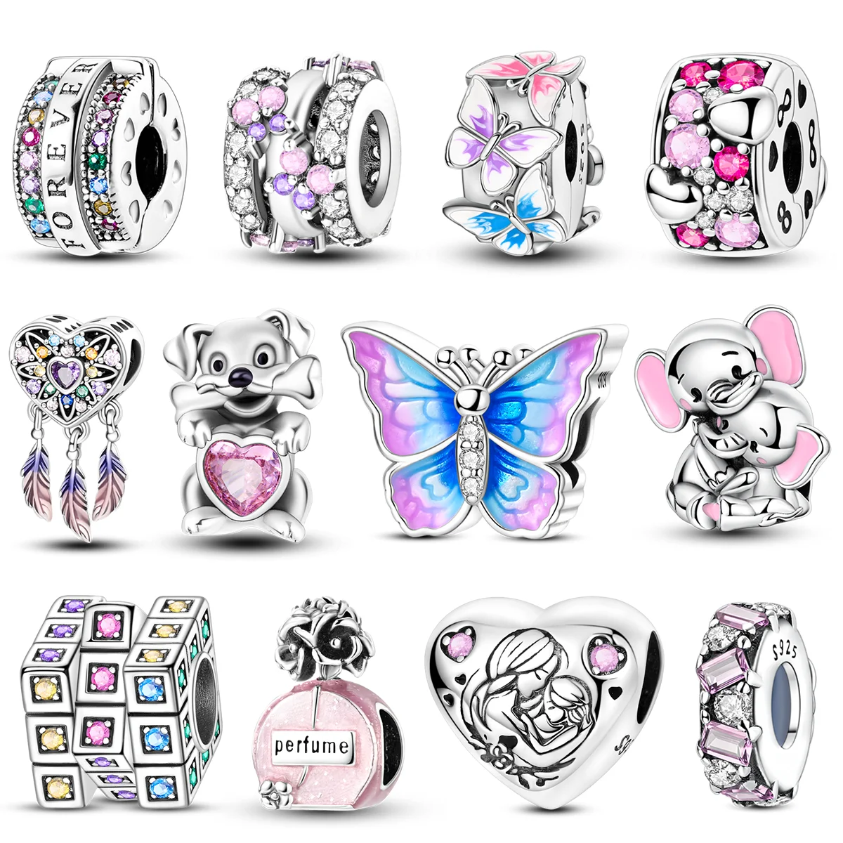 925 Sterling Silver Charms Beads Colorful Zircon Butterfly Dog Elephant Pendants Fit Women Girls Original Bracelet DIY Gifts
925 Sterling Silver Charms Beads Colorful Zircon Butterfly Dog Elephant Pendants Fit Women Girls Original Bracelet DIY Gifts