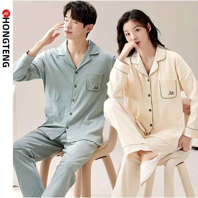 Couples Sleepwear Pure Cotton Long Sleeve Long Pants Open Cardigan Home Clothes Set for Men And Women with Collar
Couples Sleepwear Pure Cotton Long Sleeve Long Pants Open Cardigan Home Clothes Set for Men And Women with Collar