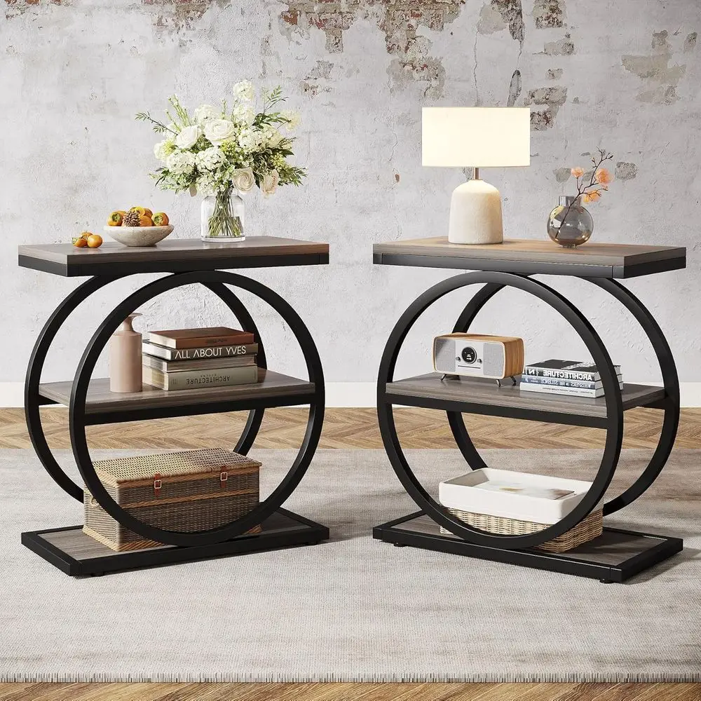 Pair of Slim End Tables with 3-tier Storage, Wooden Accent Tables with Metal Edges, Compact Sofa Side Tables for Living Room, Gr
Pair of Slim End Tables with 3-tier Storage, Wooden Accent Tables with Metal Edges, Compact Sofa Side Tables for Living Room, Gr