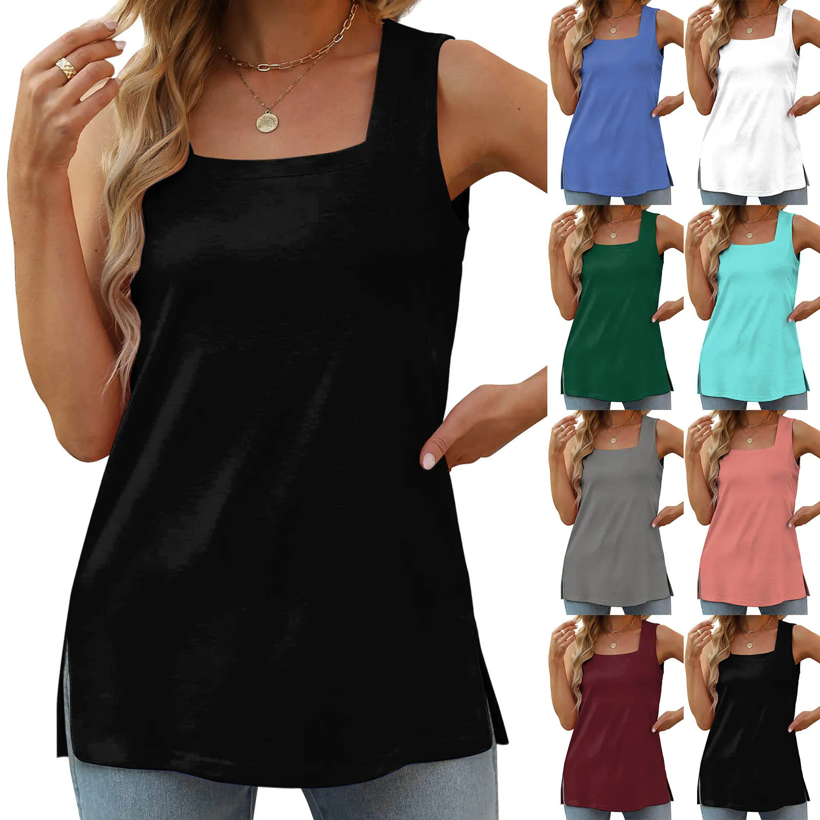 Summer Tank Tops For Women Square Neck Loose Fit Casual Fashion Flowy Sleeveless Casual Long Sleeve Tunics for Women
Summer Tank Tops For Women Square Neck Loose Fit Casual Fashion Flowy Sleeveless Casual Long Sleeve Tunics for Women