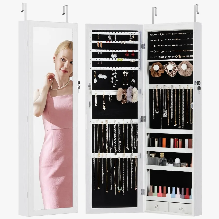 Freestanding Jewelry Armoire with Full-Length Mirror Lockable Makeup Storage Organizer with Velvet Lining 3 Adjustable Angles a
Freestanding Jewelry Armoire with Full-Length Mirror Lockable Makeup Storage Organizer with Velvet Lining 3 Adjustable Angles a