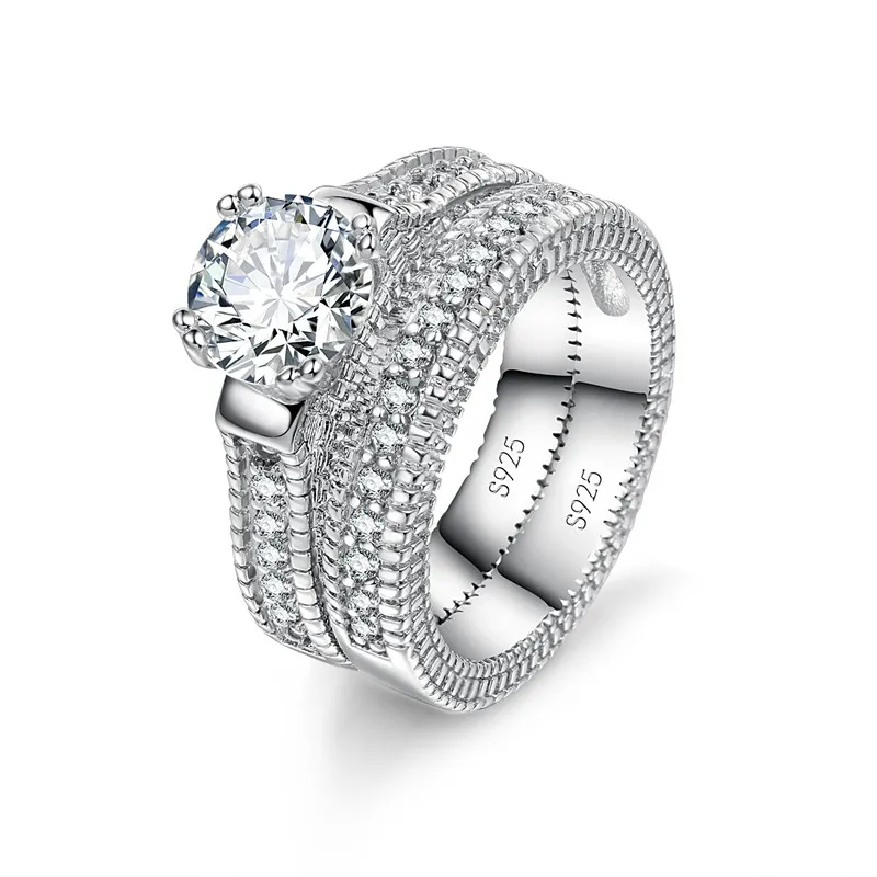 Elegant Wedding Engagement Couple Rings Set 925 Sterling Silver Color Anniversary Accessory With Full Shiny Cubiz Zircon Stone
Elegant Wedding Engagement Couple Rings Set 925 Sterling Silver Color Anniversary Accessory With Full Shiny Cubiz Zircon Stone