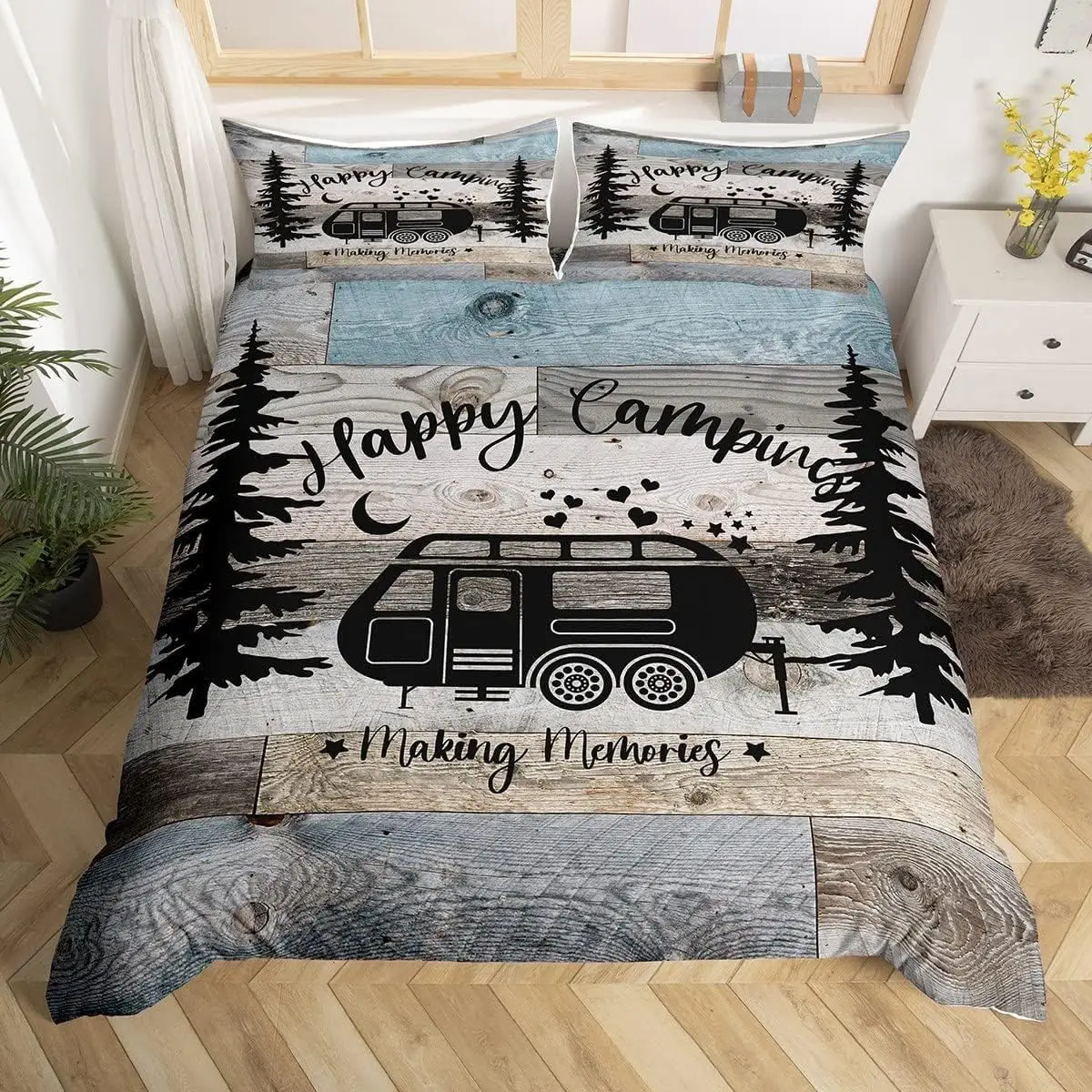 Rustic Farmhouse Happy Camping Duvet Cover Set Double Size Vintage Old Barn Door Bedding Set With 2 Pillowcases
Rustic Farmhouse Happy Camping Duvet Cover Set Double Size Vintage Old Barn Door Bedding Set With 2 Pillowcases