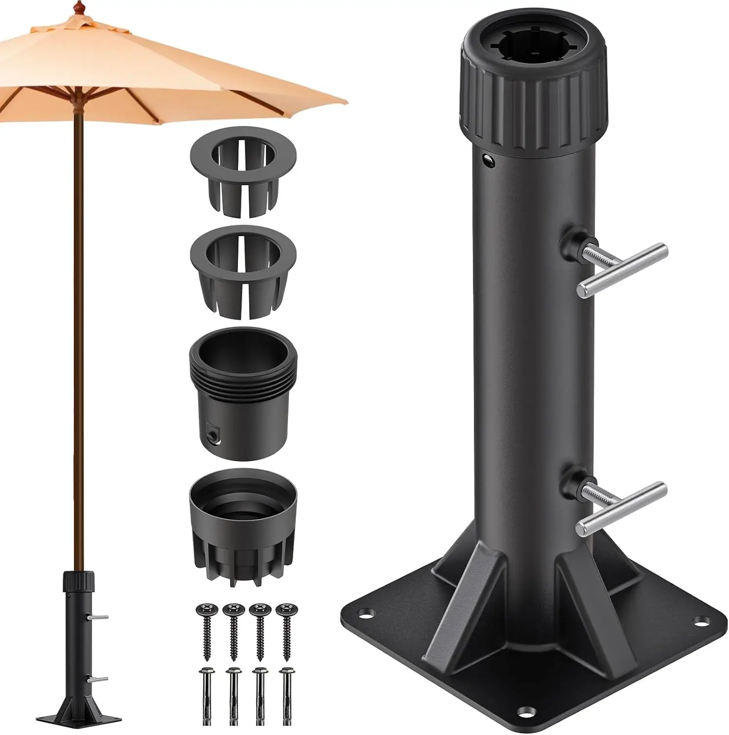 Heavy Duty Patio Umbrella Stand Base with Steel Hand Screws, Outdoor Deck Bracket for Poles up to 2", Full Welding, 4 Fi
Heavy Duty Patio Umbrella Stand Base with Steel Hand Screws, Outdoor Deck Bracket for Poles up to 2", Full Welding, 4 Fi