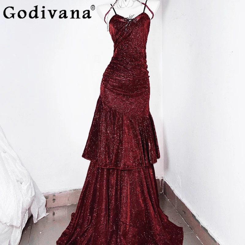 Women's Summer Ruffles Evening Dress Sexy Spaghetti Strap Sleeveless Birthday Party Dresses Female Slim Prom Long Dress
Women's Summer Ruffles Evening Dress Sexy Spaghetti Strap Sleeveless Birthday Party Dresses Female Slim Prom Long Dress