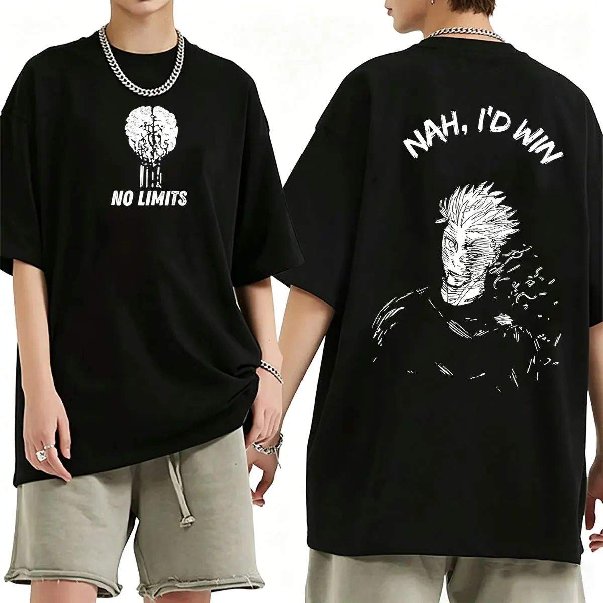 Anime Jujutsu Kaisen Gojo Satoru No Limits Nah I'd Win T-shirt Men Women Casual Soft Cotton T Shirts Male Manga Oversized Tshirt
Anime Jujutsu Kaisen Gojo Satoru No Limits Nah I'd Win T-shirt Men Women Casual Soft Cotton T Shirts Male Manga Oversized Tshirt
