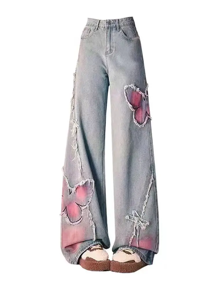 Japan Tie-Dye Butterfly Embroidered Raw Edge Jeans For Women High Street Design Loose Straight Wide Leg Pants
Japan Tie-Dye Butterfly Embroidered Raw Edge Jeans For Women High Street Design Loose Straight Wide Leg Pants