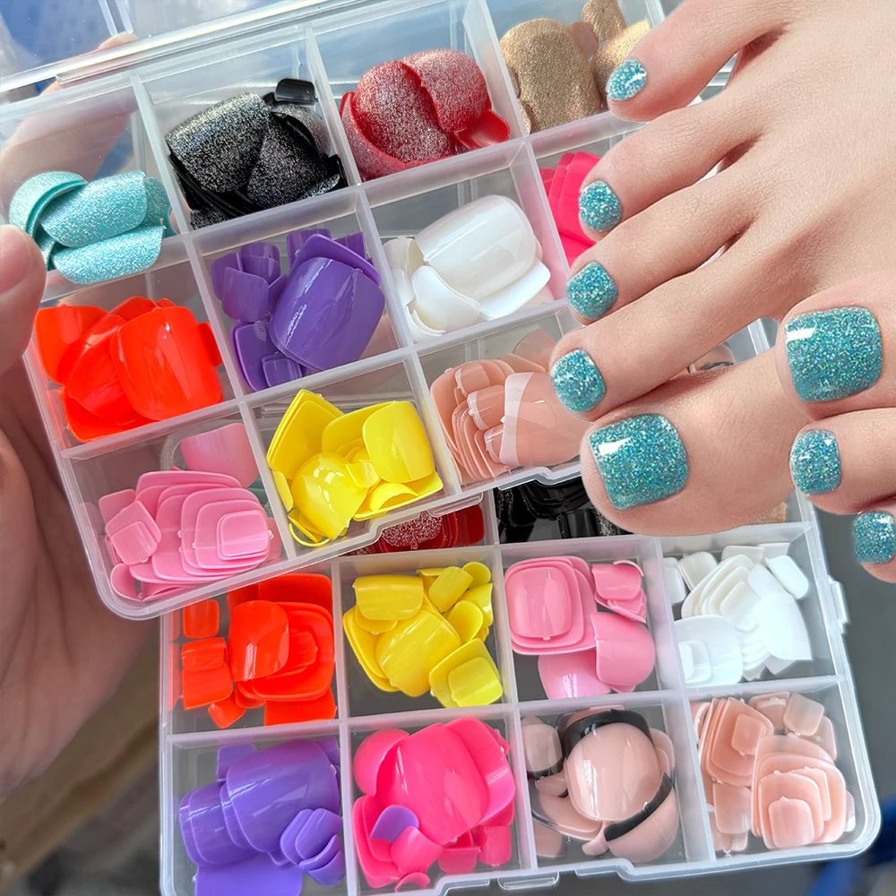 288pcs Lake Blue Glitter False Toe Nails Patch 24*12pcs Summer Colorful Press On Toenails 12Color French Full Cover Fake ToeNail
288pcs Lake Blue Glitter False Toe Nails Patch 24*12pcs Summer Colorful Press On Toenails 12Color French Full Cover Fake ToeNail