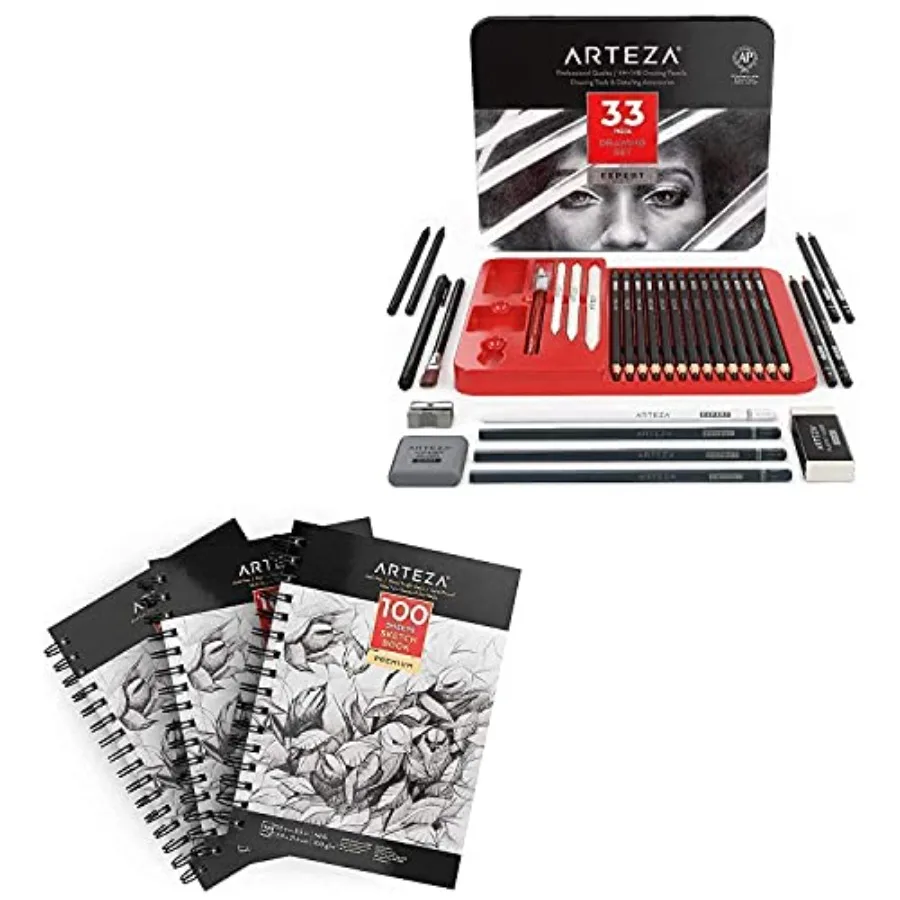 Drawing and Sketching Bundle, with Set of 33 Artist Sketching Tools and 3-Pack of Sketch Books, Drawing Art Supplies for Artist
Drawing and Sketching Bundle, with Set of 33 Artist Sketching Tools and 3-Pack of Sketch Books, Drawing Art Supplies for Artist
