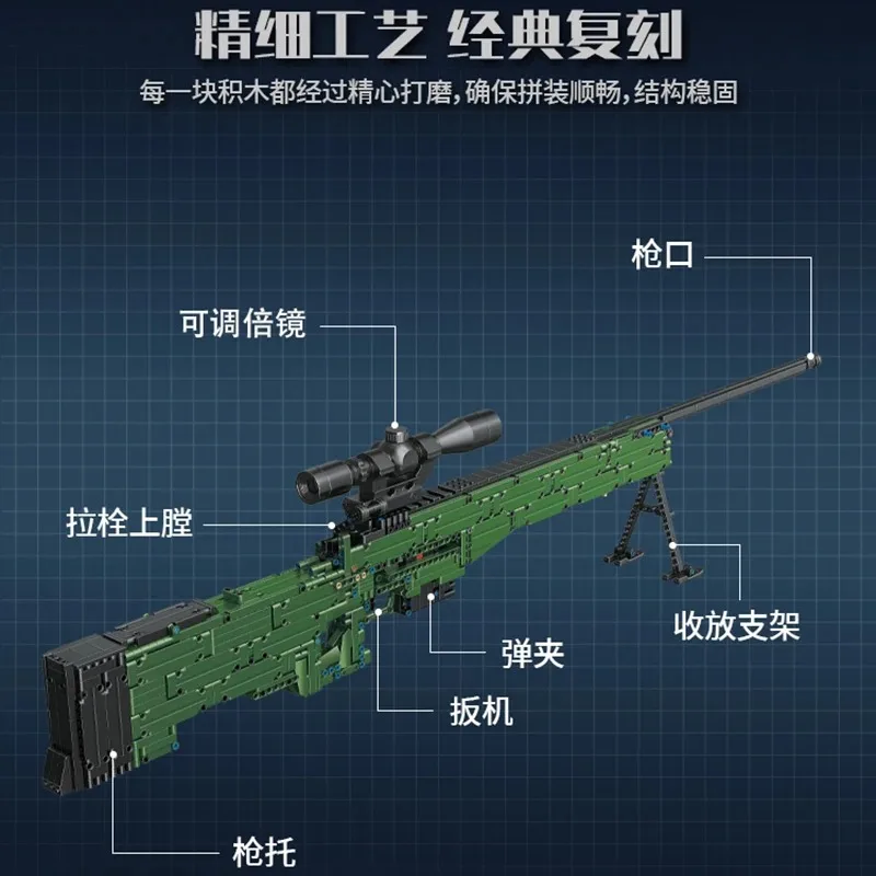 YC4005 sniper rifle model building blocks urban technical police military equipment AWM sniper rifle model, MOC WW2STEM children
YC4005 sniper rifle model building blocks urban technical police military equipment AWM sniper rifle model, MOC WW2STEM children