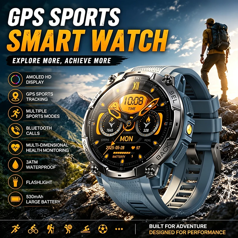 Outdoor Sports Smart Watch Multi-sport Mode 3ATM Waterproof Rugged and Durable HD Bluetooth Call Health Monitoring Smart Watch