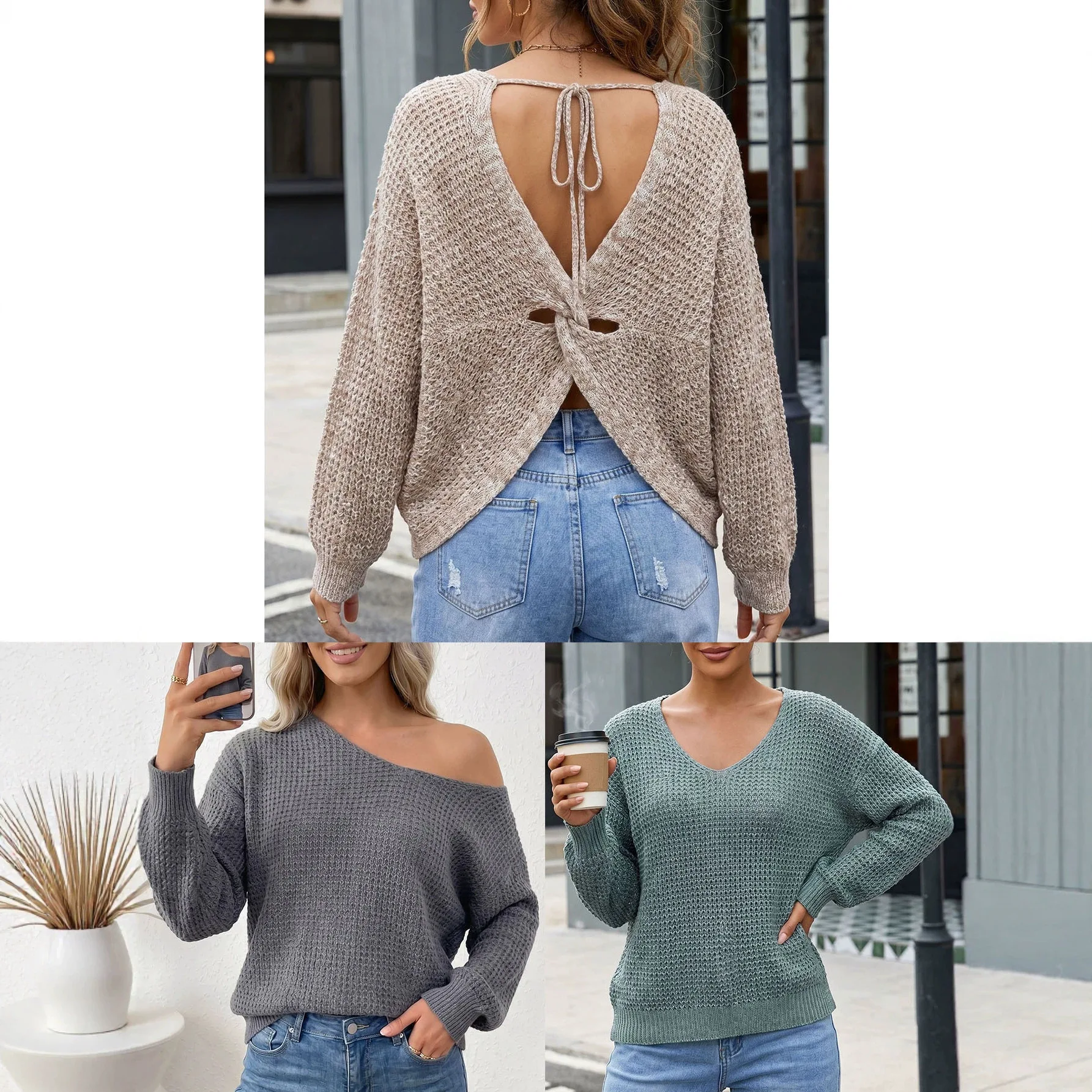 Ladies Sexy V-Neck Halter Sweater Straps Cross Personality Pullover Loose Knitted Sweater Women
Ladies Sexy V-Neck Halter Sweater Straps Cross Personality Pullover Loose Knitted Sweater Women