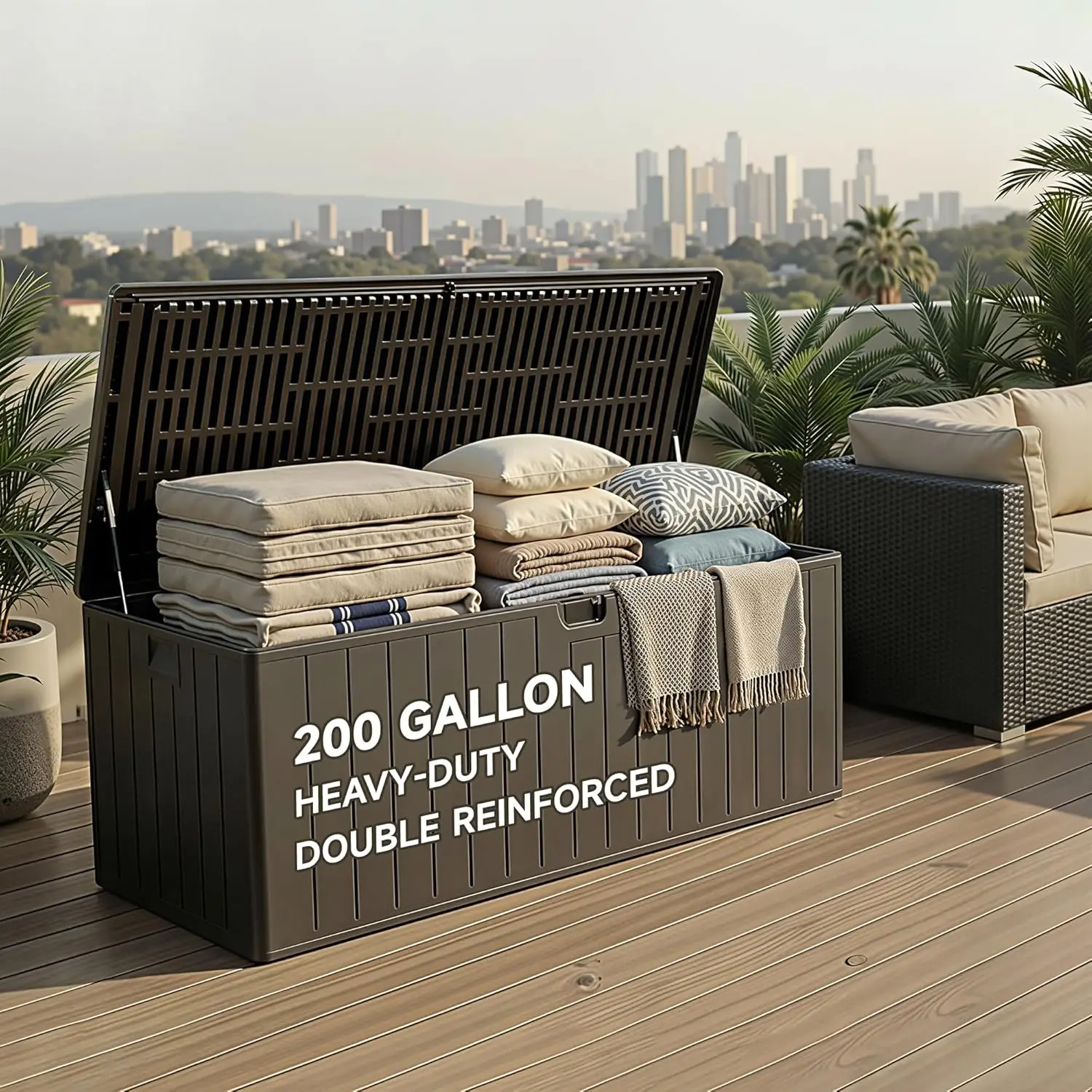 200 Gallon All-Weather Deck Box, Lockable Waterproof Resin Storage with UV Resistance for Patio Furniture, Garden, Customized
200 Gallon All-Weather Deck Box, Lockable Waterproof Resin Storage with UV Resistance for Patio Furniture, Garden, Customized