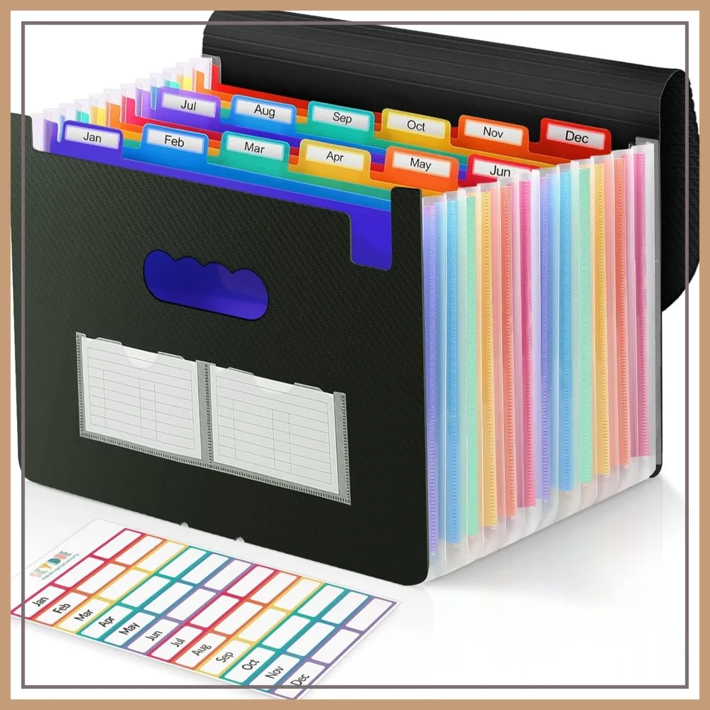 12 Pocket Accordion File Organizer, Letter Size Expanding Folder with Colored Tabs, Portable Bill Receipt Holder Black
12 Pocket Accordion File Organizer, Letter Size Expanding Folder with Colored Tabs, Portable Bill Receipt Holder Black