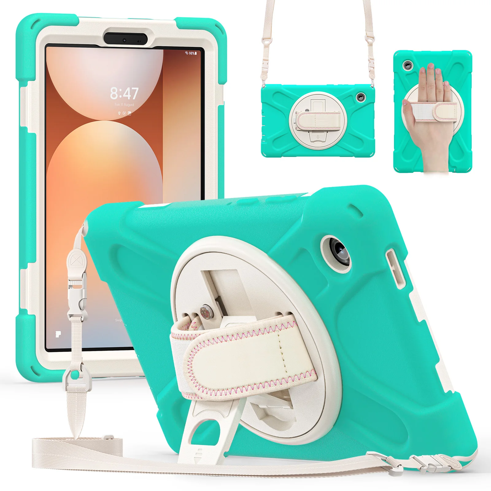 For Samsung Galaxy Tab A11 Kickstand Case TPU PC Silicone Tablet Cover with Shoulder Strap - Mint Green
For Samsung Galaxy Tab A11 Kickstand Case TPU PC Silicone Tablet Cover with Shoulder Strap - Mint Green