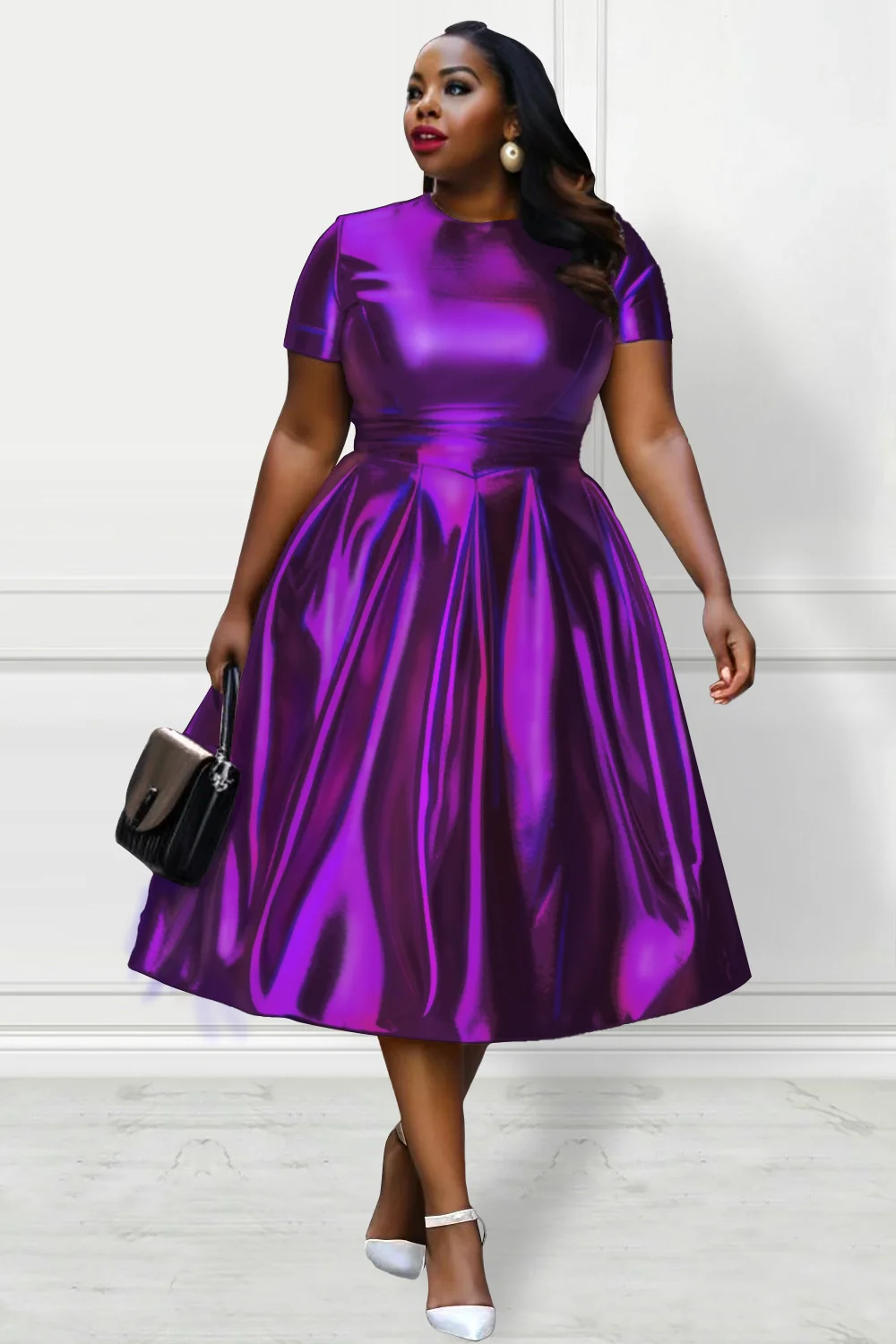2025 Women's Party Midi Dresses Elegant Purple Fall Winter Crew Neck Short Sleeve Fold A-Line Glitter Fabric Midi Dresses
2025 Women's Party Midi Dresses Elegant Purple Fall Winter Crew Neck Short Sleeve Fold A-Line Glitter Fabric Midi Dresses