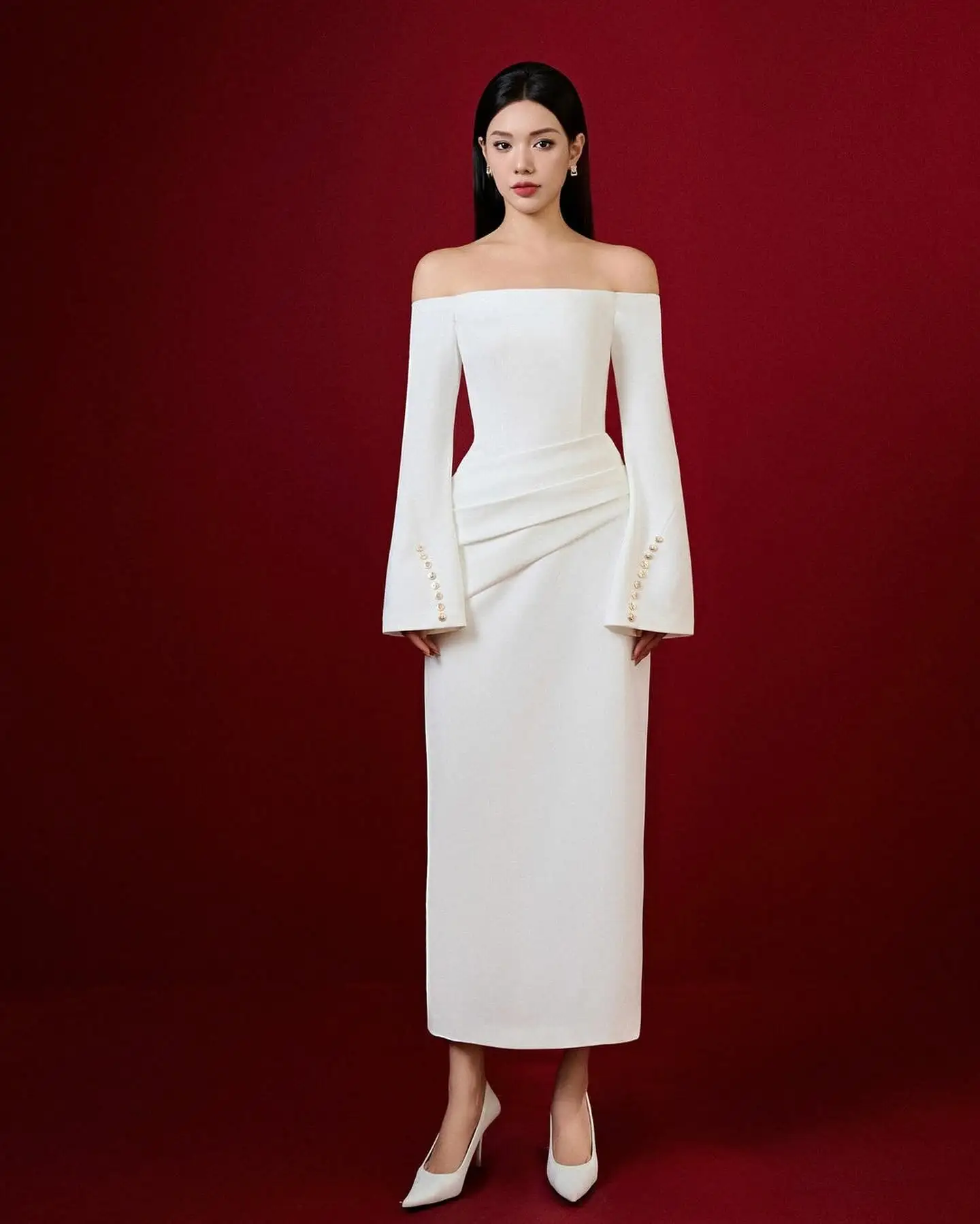 Customized Formal Jersey Straight Off the Shoulder Buttons Evening Dress Boat Neck Ankle Length Long Sleeves White Prom Gowns
Customized Formal Jersey Straight Off the Shoulder Buttons Evening Dress Boat Neck Ankle Length Long Sleeves White Prom Gowns