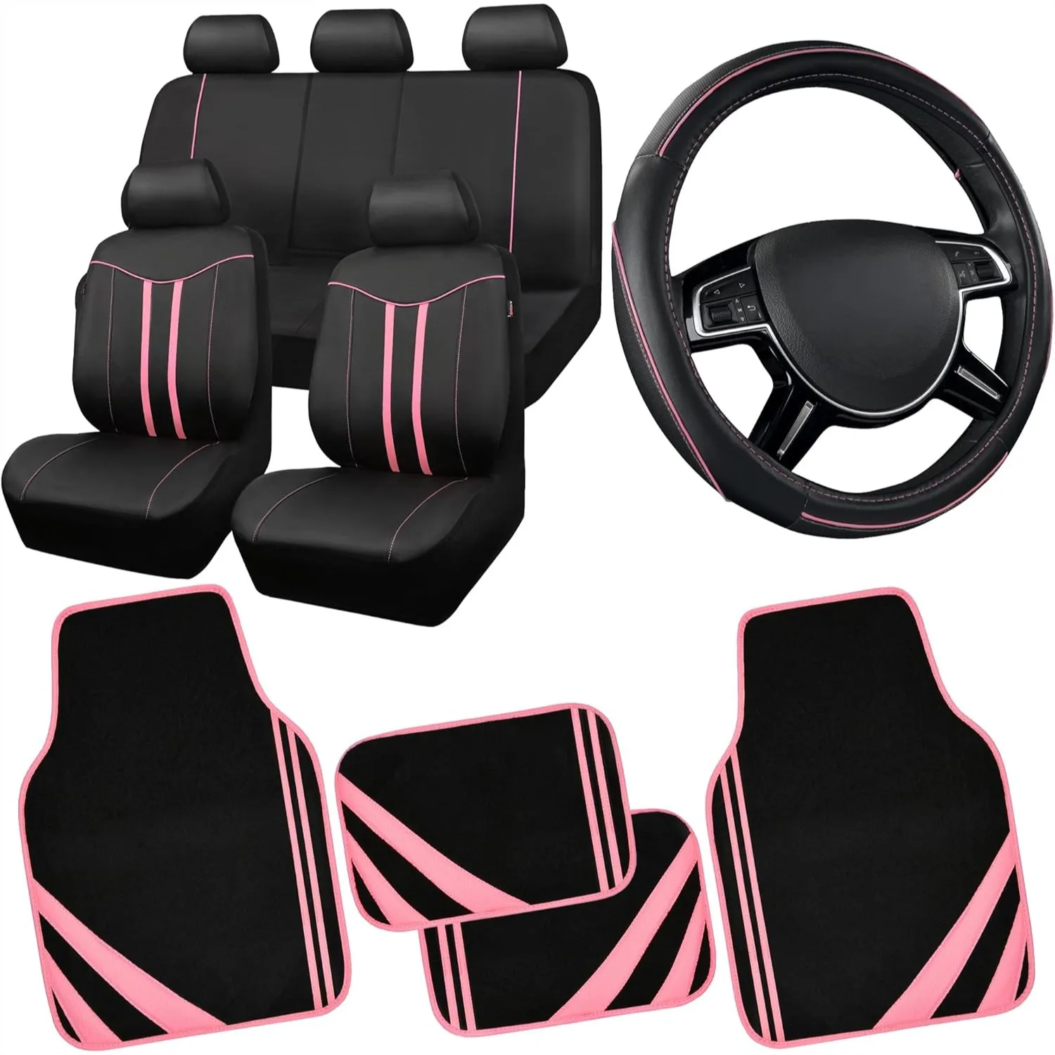 Car Seat Covers Full Set with Floor Mats Steering Wheel Cover, Waterproof Leather, Universal Fit for SUVs Vans Trucks Sedans
Car Seat Covers Full Set with Floor Mats Steering Wheel Cover, Waterproof Leather, Universal Fit for SUVs Vans Trucks Sedans