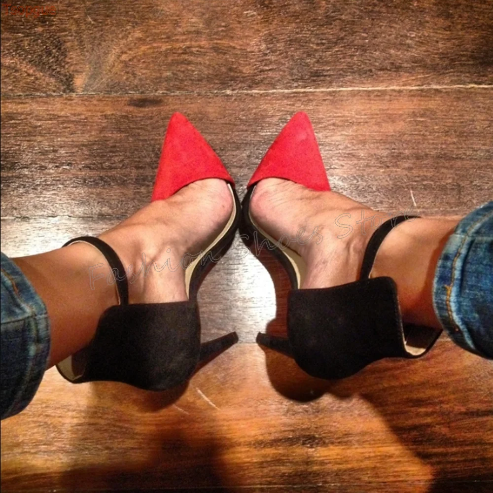 Red Pointed Toe Ankle Strap Splicing Pumps Suede Thin High Heels High Heel Shoes for Women Heels 2025 New Zapatos Para Mujere
Red Pointed Toe Ankle Strap Splicing Pumps Suede Thin High Heels High Heel Shoes for Women Heels 2025 New Zapatos Para Mujere