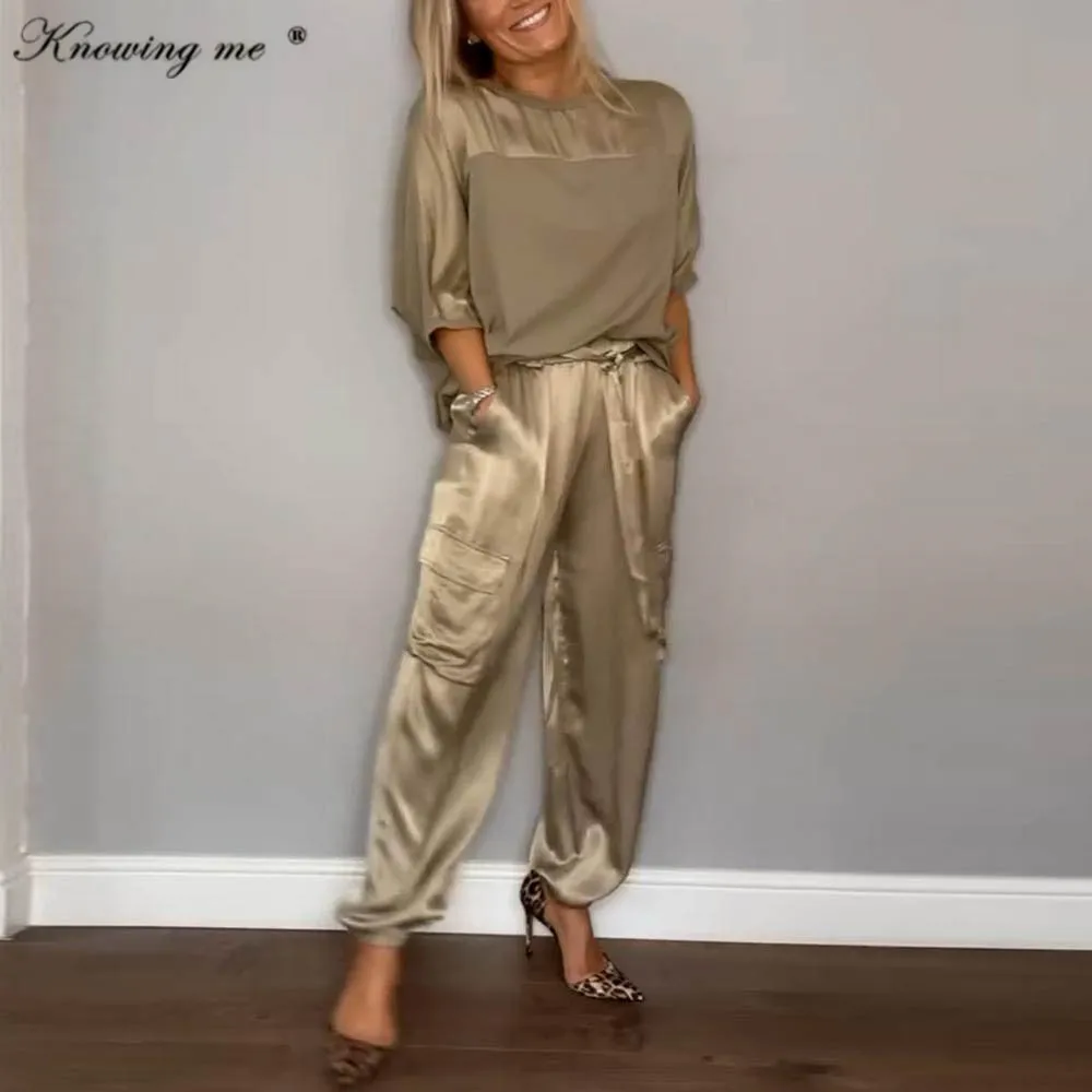 Fashion solid color Satin Two Piece set women Spring long sleeve pullover top and long pant 2pcs set Lady Summer tracksuit set
Fashion solid color Satin Two Piece set women Spring long sleeve pullover top and long pant 2pcs set Lady Summer tracksuit set