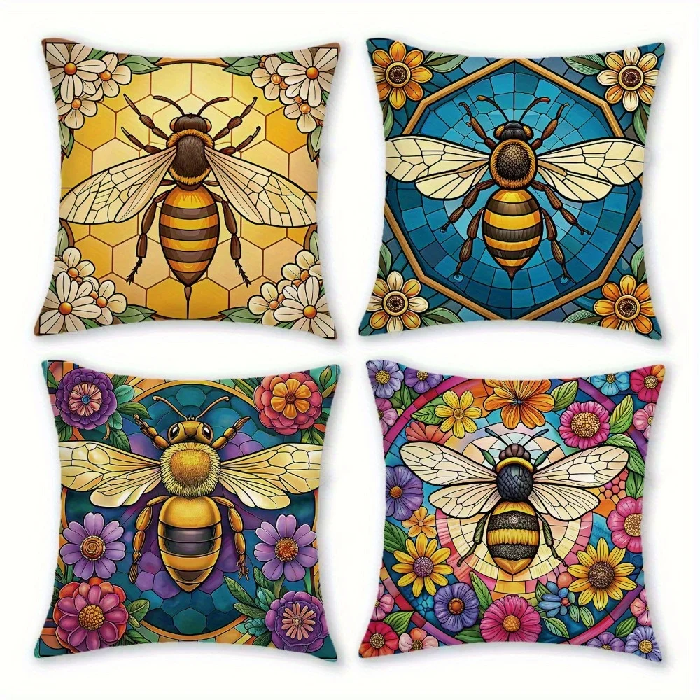 4-Pack, Bee Print Hug Pillowcase, Modern Bee And Floral Design Decorative Cushion Cover, Zippered Polyester Farmhouse Style Sofa
4-Pack, Bee Print Hug Pillowcase, Modern Bee And Floral Design Decorative Cushion Cover, Zippered Polyester Farmhouse Style Sofa