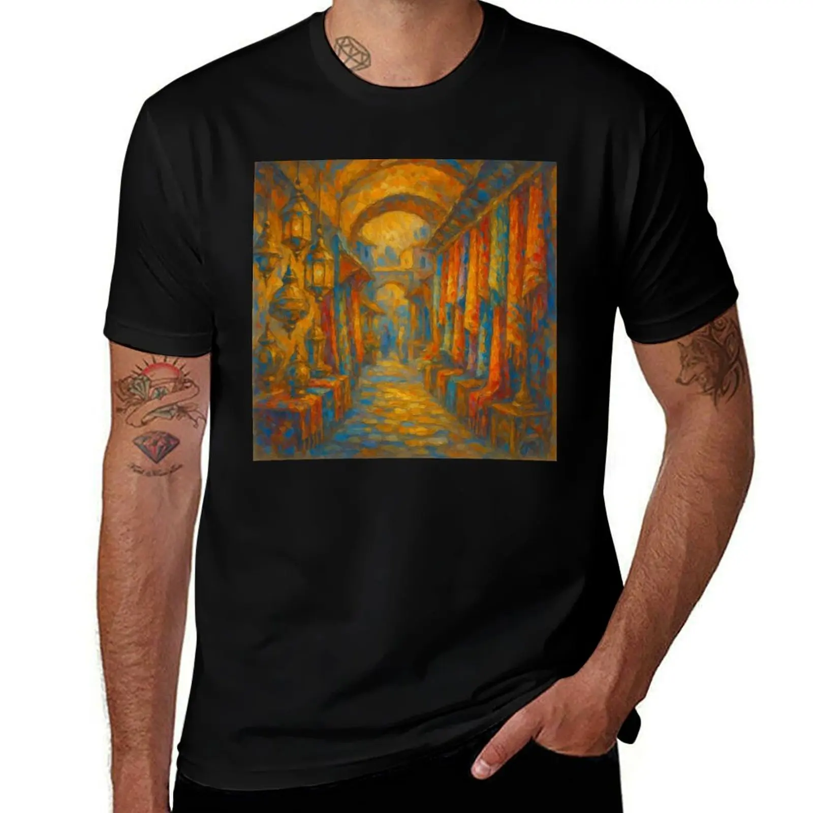 Golden Bazaar Hallway with Lanterns and Textiles T-Shirt football t shirt summer clothes anime clothes workout shirts for men
Golden Bazaar Hallway with Lanterns and Textiles T-Shirt football t shirt summer clothes anime clothes workout shirts for men
