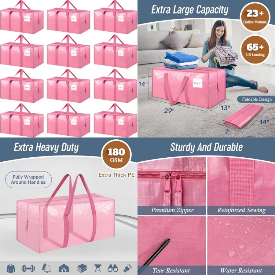 Extra Heavy Duty Large Moving Bags with Strong Zipper and Comfortable Handles, Sturdy and Durable Clothes Storage Bags Totes Bi
Extra Heavy Duty Large Moving Bags with Strong Zipper and Comfortable Handles, Sturdy and Durable Clothes Storage Bags Totes Bi