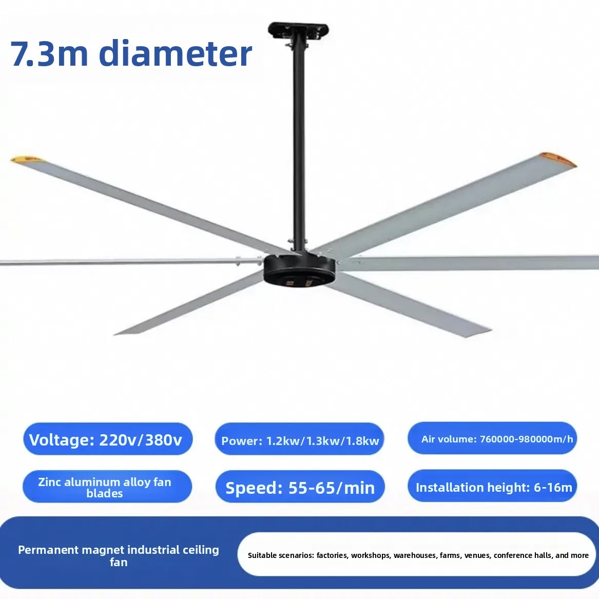 Industrial large fan workshop factory gymnasium high power 7 meters 3 large industrial ceiling fan ventilation and cooling
Industrial large fan workshop factory gymnasium high power 7 meters 3 large industrial ceiling fan ventilation and cooling