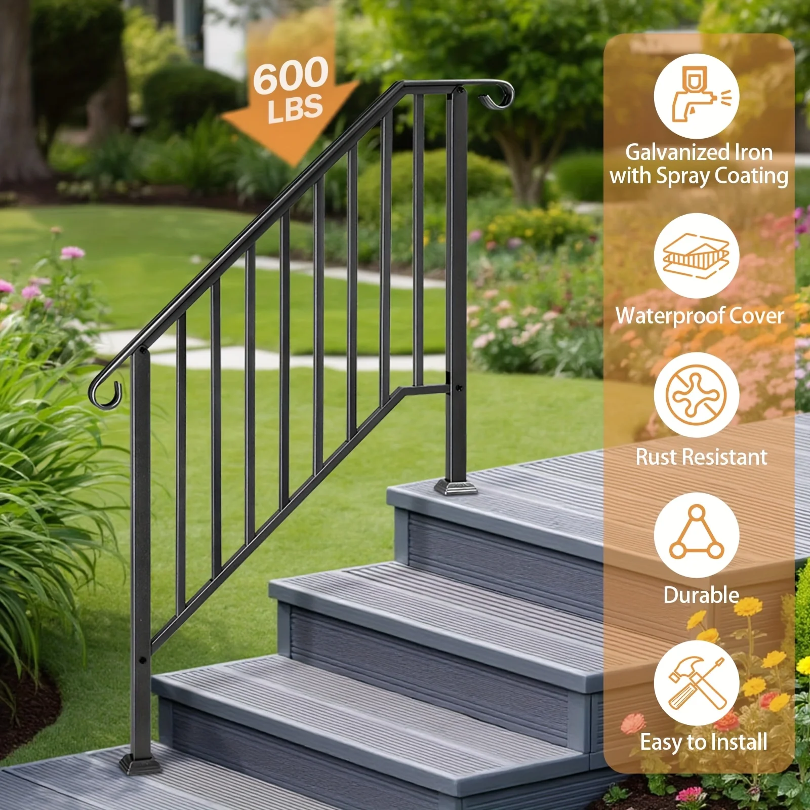Outdoor Handrail for Stairs Fit 4 Steps, Hand Rails Outside Steps with Installation Kit, Galvanized Iron Handrail for Front Porch, Glossy Black Outdoor Handrail
Outdoor Handrail for Stairs Fit 4 Steps, Hand Rails Outside Steps with Installation Kit, Galvanized Iron Handrail for Front Porch, Glossy Black Outdoor Handrail