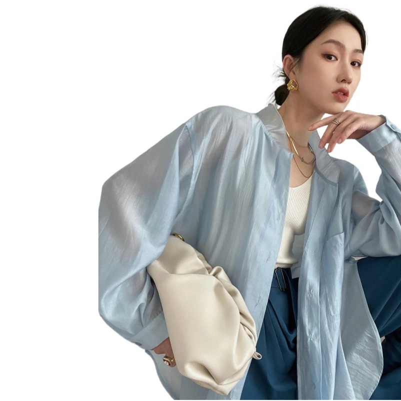 Spring Women Office Ladies Stand Collar Button Loose Casual Shirts Lightweight Long Sleeve Solid Tops Basics Chic Blouses blusas
Spring Women Office Ladies Stand Collar Button Loose Casual Shirts Lightweight Long Sleeve Solid Tops Basics Chic Blouses blusas