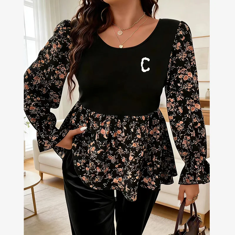 Women's Elegant Plus-Size Spring and Summer New Floral Print Patchwork Solid Color Round Neck Long-Sleeve T-Shirt, Fashionable Everyday Shirt
Women's Elegant Plus-Size Spring and Summer New Floral Print Patchwork Solid Color Round Neck Long-Sleeve T-Shirt, Fashionable Everyday Shirt