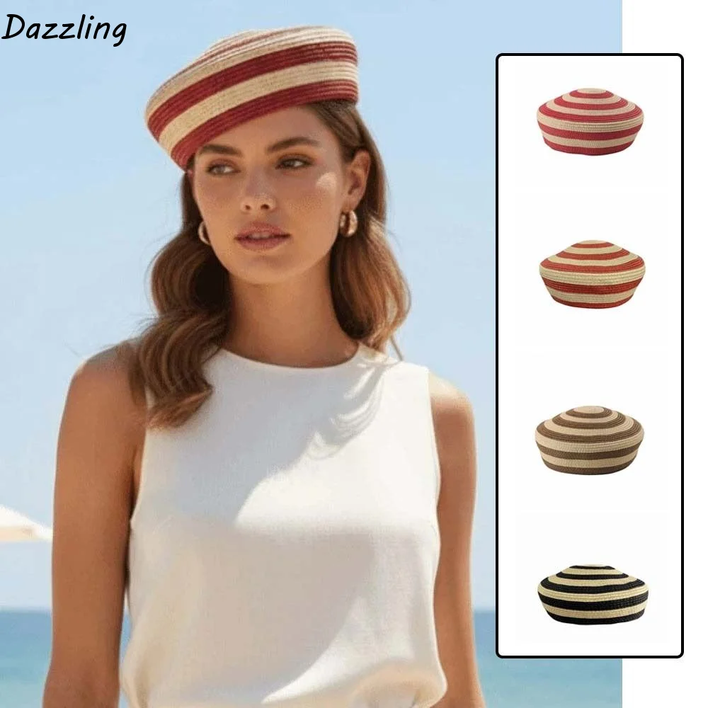 Beach Cap Striped Pattern Straw Top Hat Color Block Paper Straw Dome Cap Lightweight Breathable Weave Sun Hat Daily Wear
Beach Cap Striped Pattern Straw Top Hat Color Block Paper Straw Dome Cap Lightweight Breathable Weave Sun Hat Daily Wear